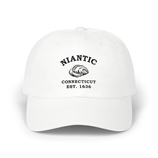 Niantic Connecticut Vintage Retro Embroidered Cotton Cap, Khaki, Black Logo, Merlin Classics