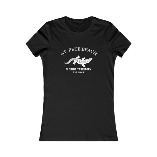 St Pete Beach Florida Vintage Retro Womens Fitted Ringspun Cotton Tee - White Logo