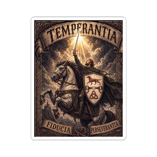 №108 Knight on Horseback Vinyl Sticker · Live Your Best Knight · Temperantia Fiducia Perseverantia