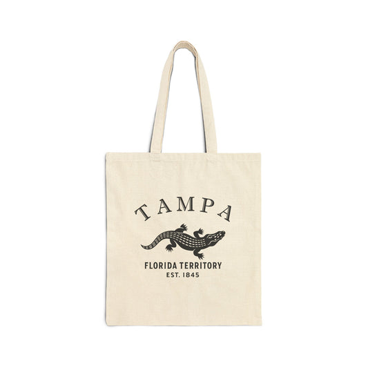 Tampa Florida Vintage Retro Cotton Canvas Tote Bag - Black Logo