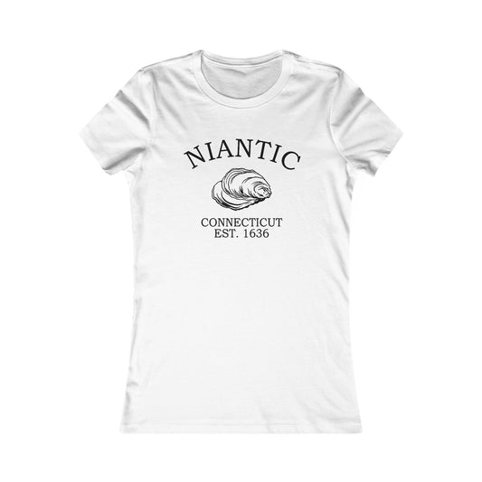 Niantic Connecticut Vintage Retro Womens Fitted Ringspun Cotton Tee - Black Logo