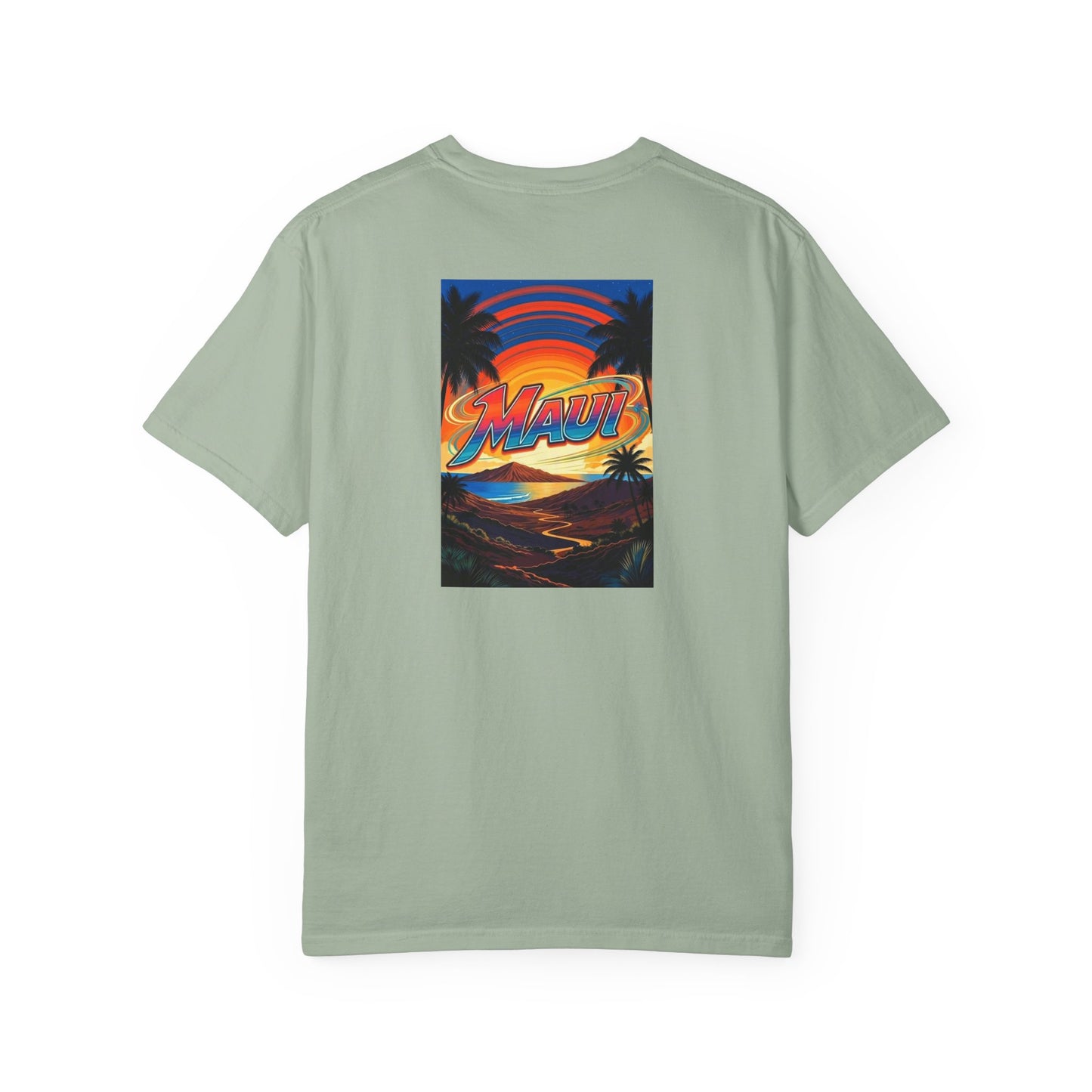Maui Hawaii Vintage Retro Back Printed Art Series Cotton Tee - Black Logo
