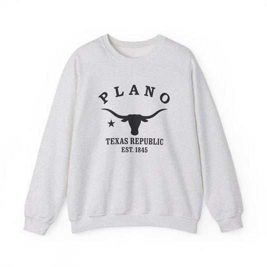 Plano Texas Vintage Retro Unisex Heavy Crewneck Sweatshirt - Black Logo