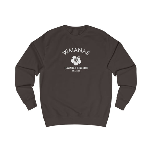 Waianae Hawaii Vintage Retro Premium Crewneck Sweatshirt - White Logo - Bottle Green