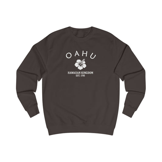 Oahu Hawaii Vintage Retro Premium Crewneck Sweatshirt - White Logo - Bottle Green