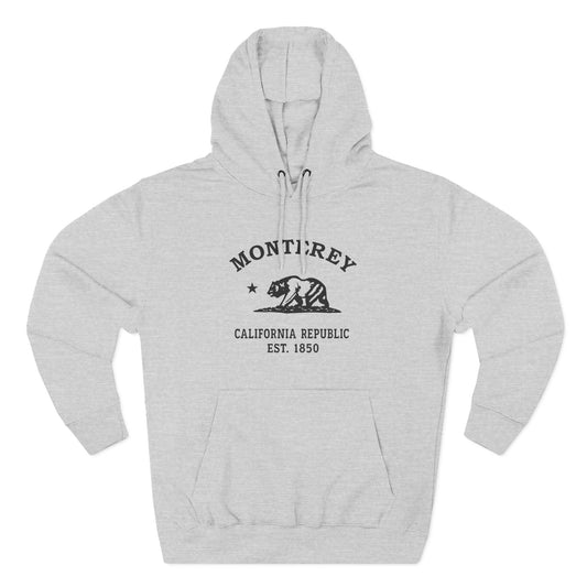 Monterey California Vintage Retro Unisex Heavy Cotton Hoodie, Heather Grey, Black Logo