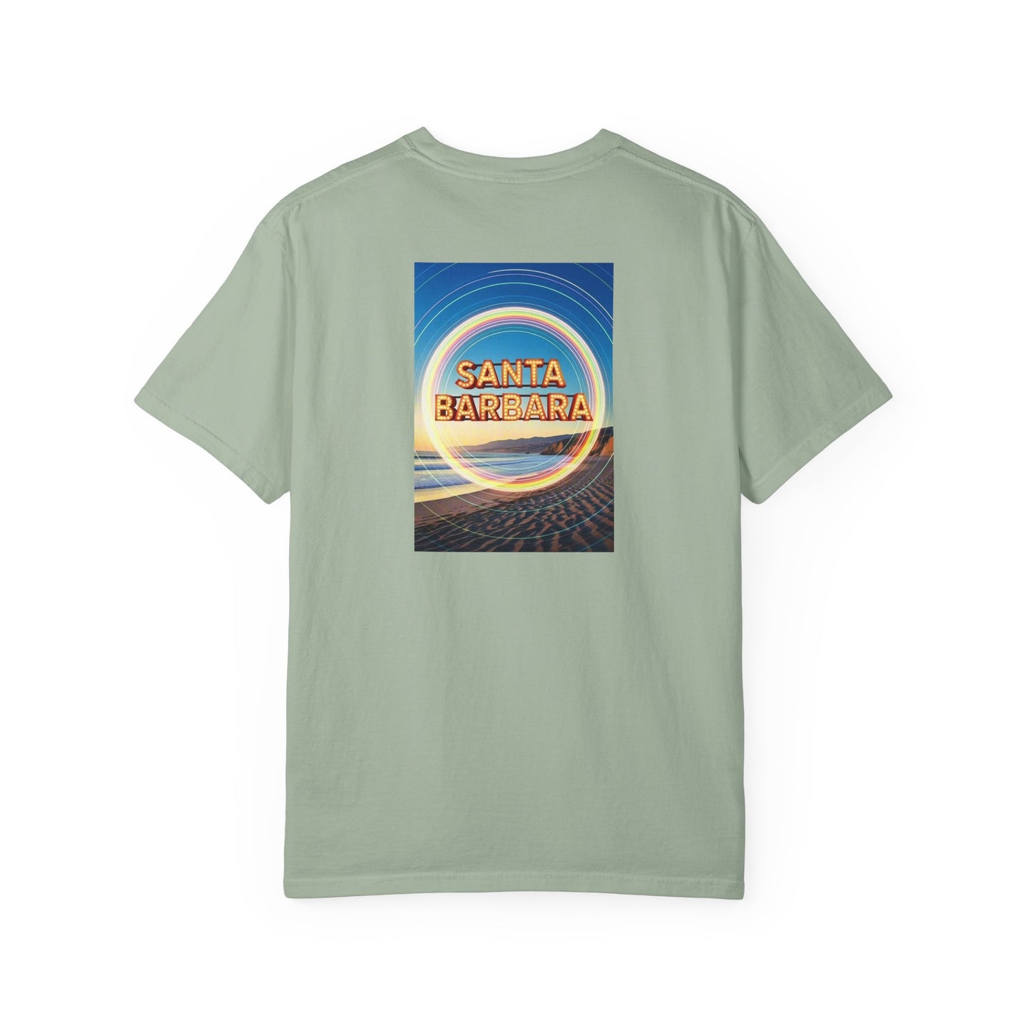Santa Barbara California Vintage Retro Back Printed Art Series Cotton Tee - Black Logo