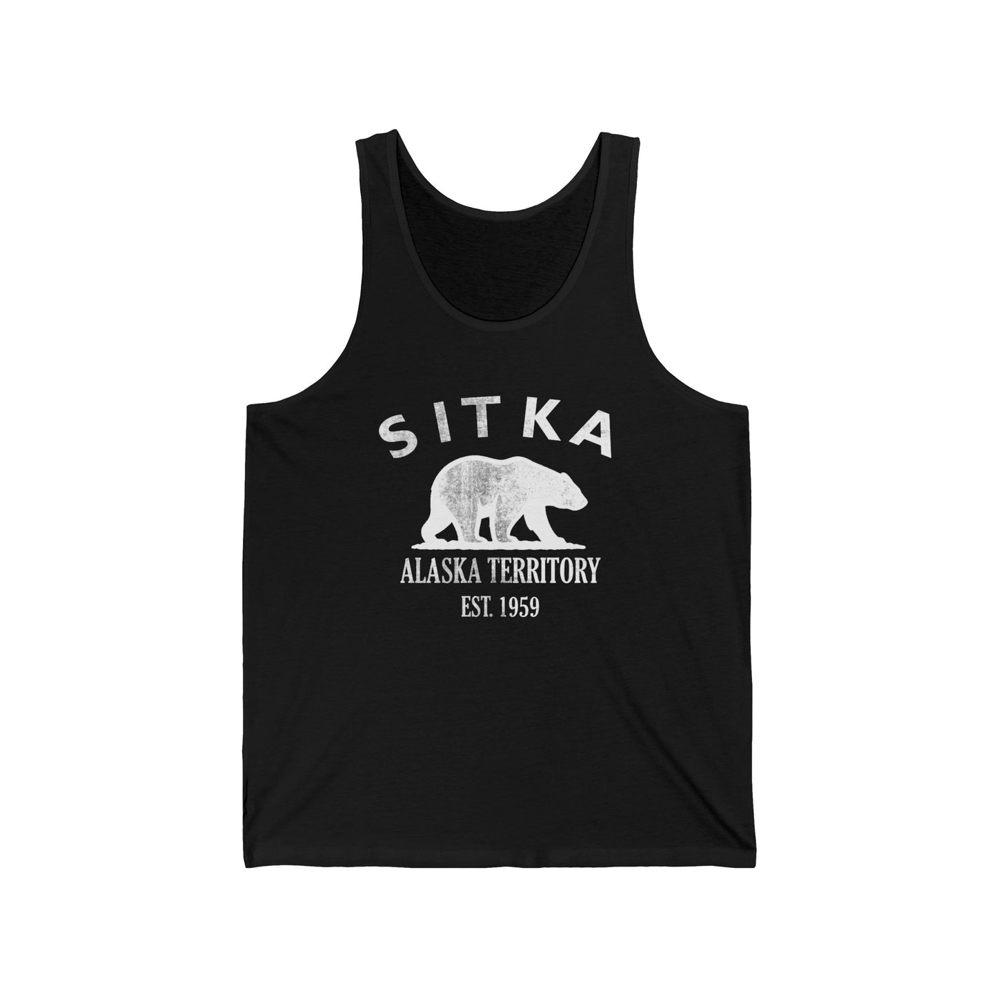 Sitka Alaska Vintage Retro Unisex Cotton Jersey Tank Top - White Logo