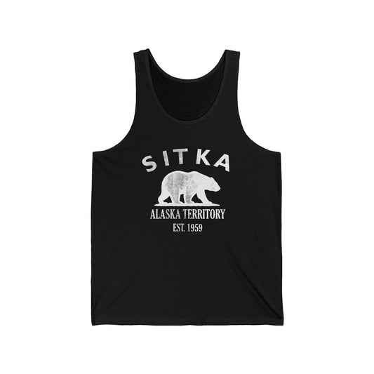 Sitka Alaska Vintage Retro Unisex Cotton Jersey Tank Top - White Logo