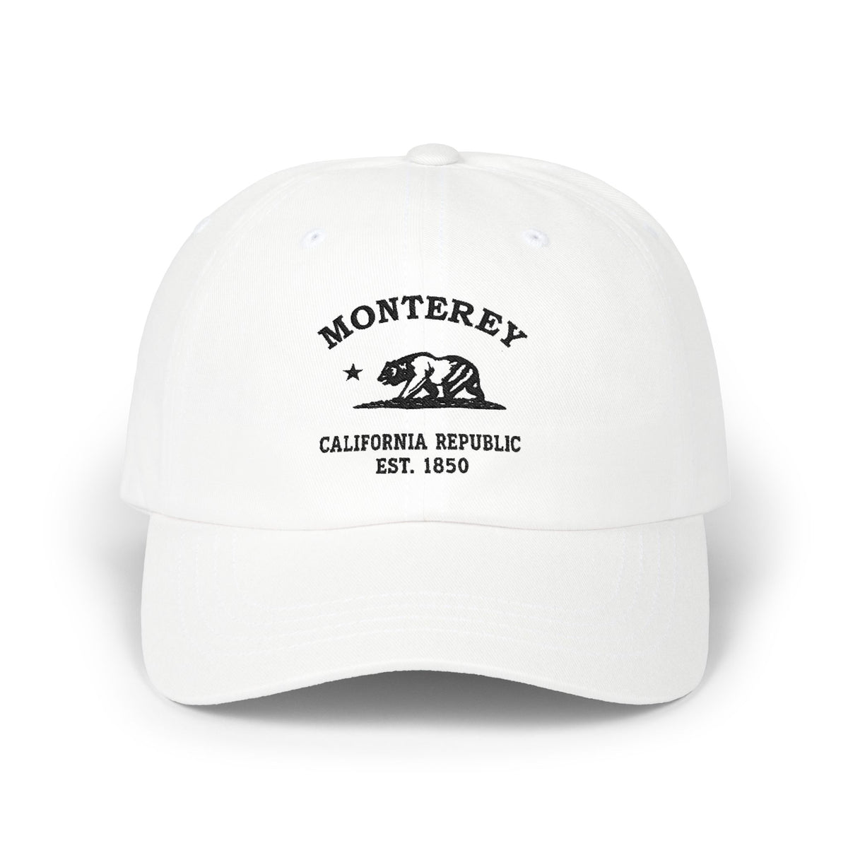 Monterey California Vintage Retro Embroidered Cotton Cap, White, Black Logo