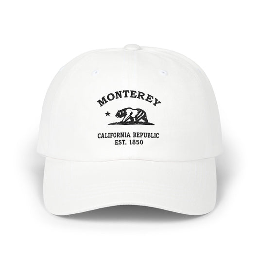 Monterey California Vintage Retro Embroidered Cotton Cap, White, Black Logo