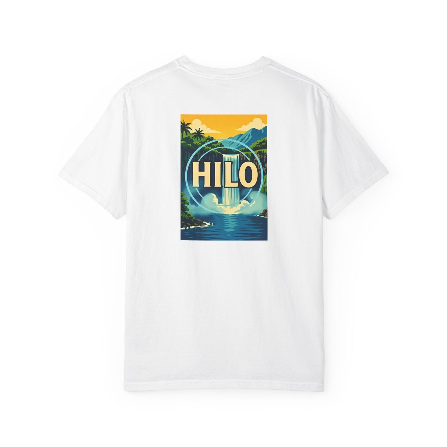 Hilo Hawaii Vintage Retro Back Printed Art Series Cotton Tee - Black Logo