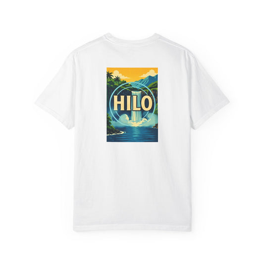 Hilo Hawaii Vintage Retro Back Printed Art Series Cotton Tee - Black Logo