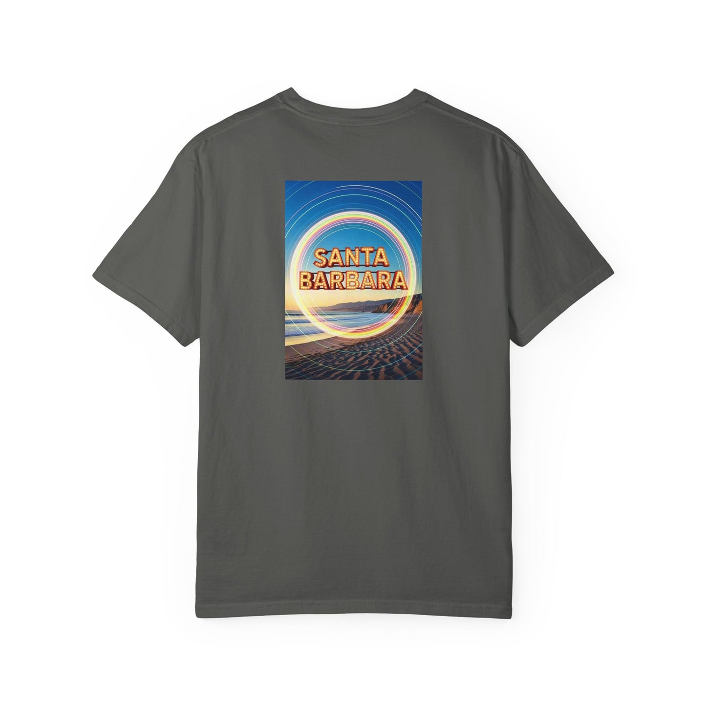 Santa Barbara California Vintage Retro Back Printed Art Series Cotton Tee - Black Logo