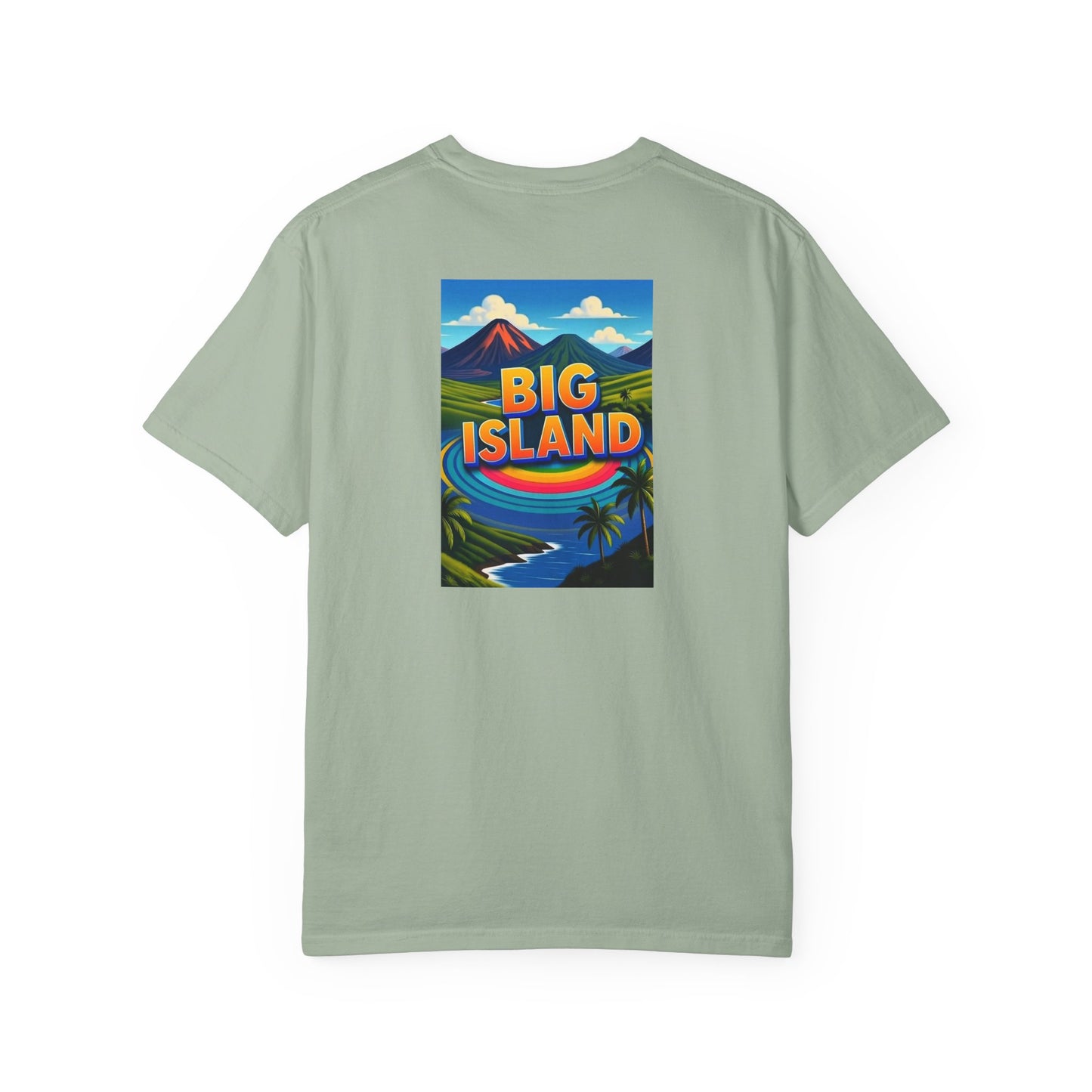 Big Island Hawaii Vintage Retro Back Printed Art Series Cotton Tee - Black Logo