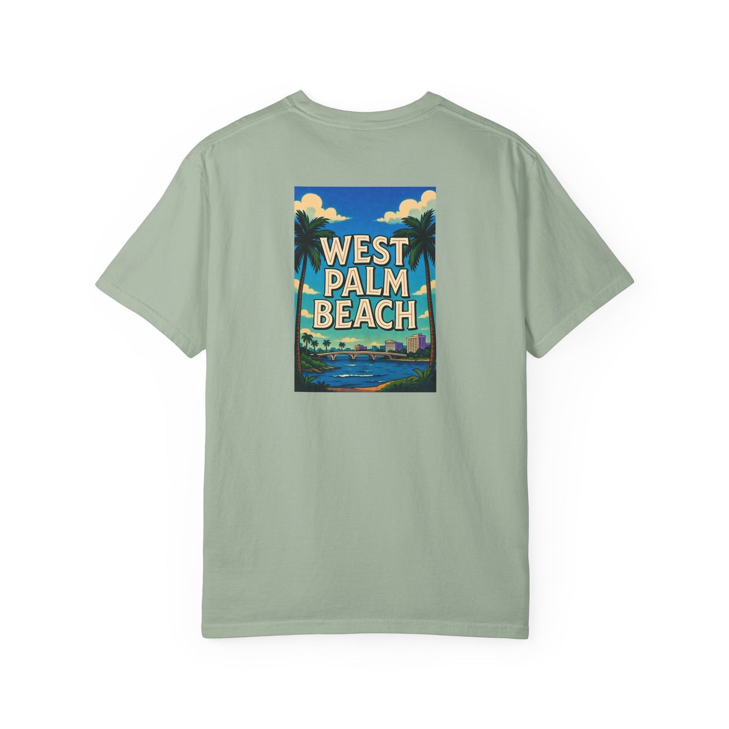 West Palm Beach Florida Vintage Retro Back Printed Art Series Cotton Tee - Black Logo