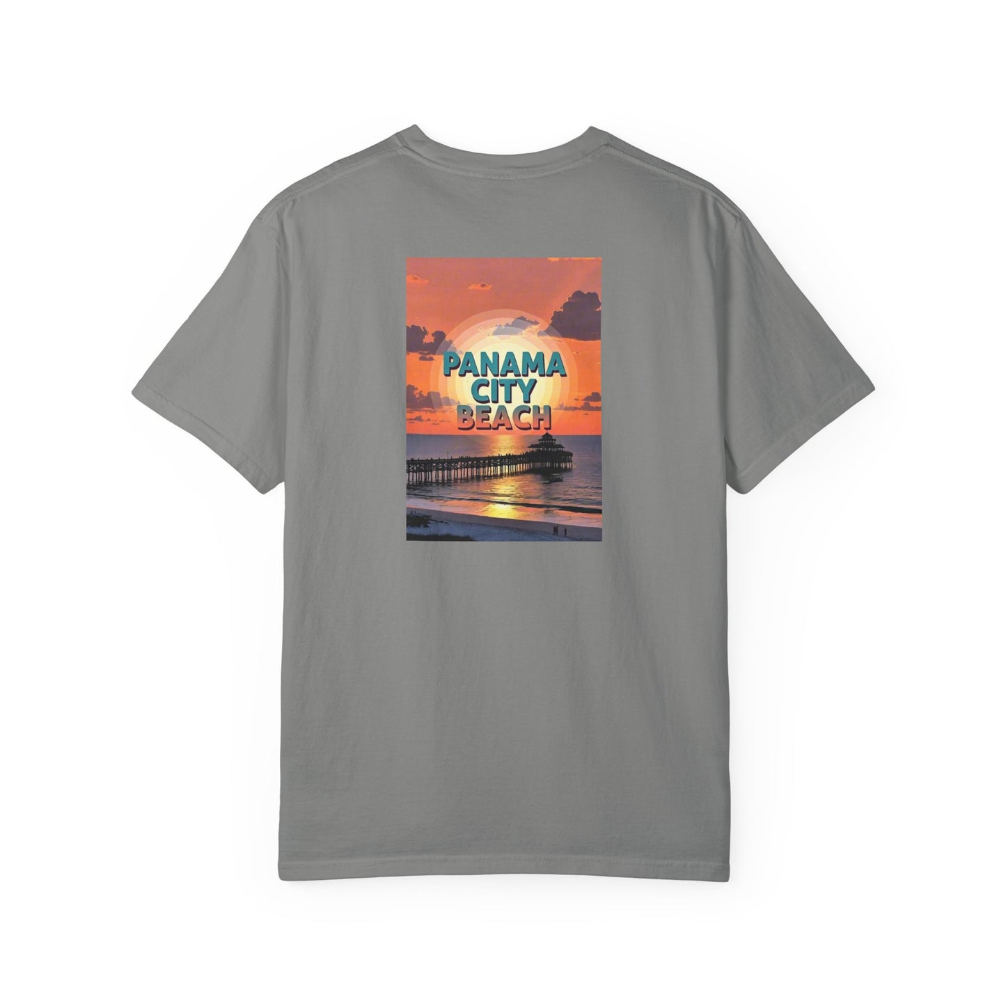 Panama City Beach Florida Vintage Retro Back Printed Art Series Cotton Tee - Black Logo