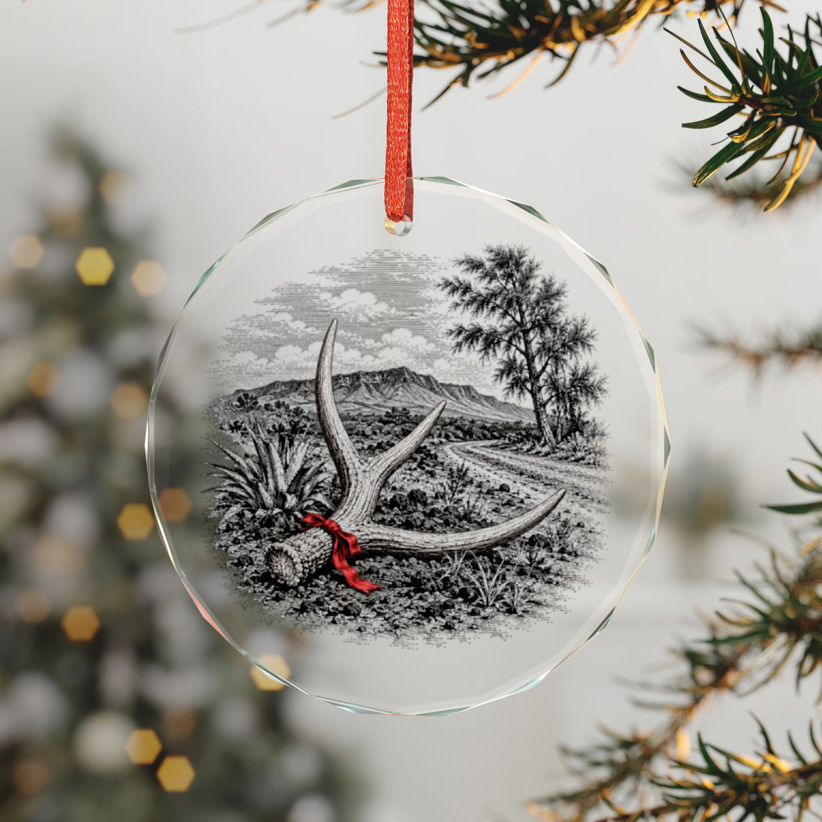 Lanai Hawaii Holiday Ornament, Axis Deer Antler, Crystal Glass Ornament Hanging on a Christmas Tree