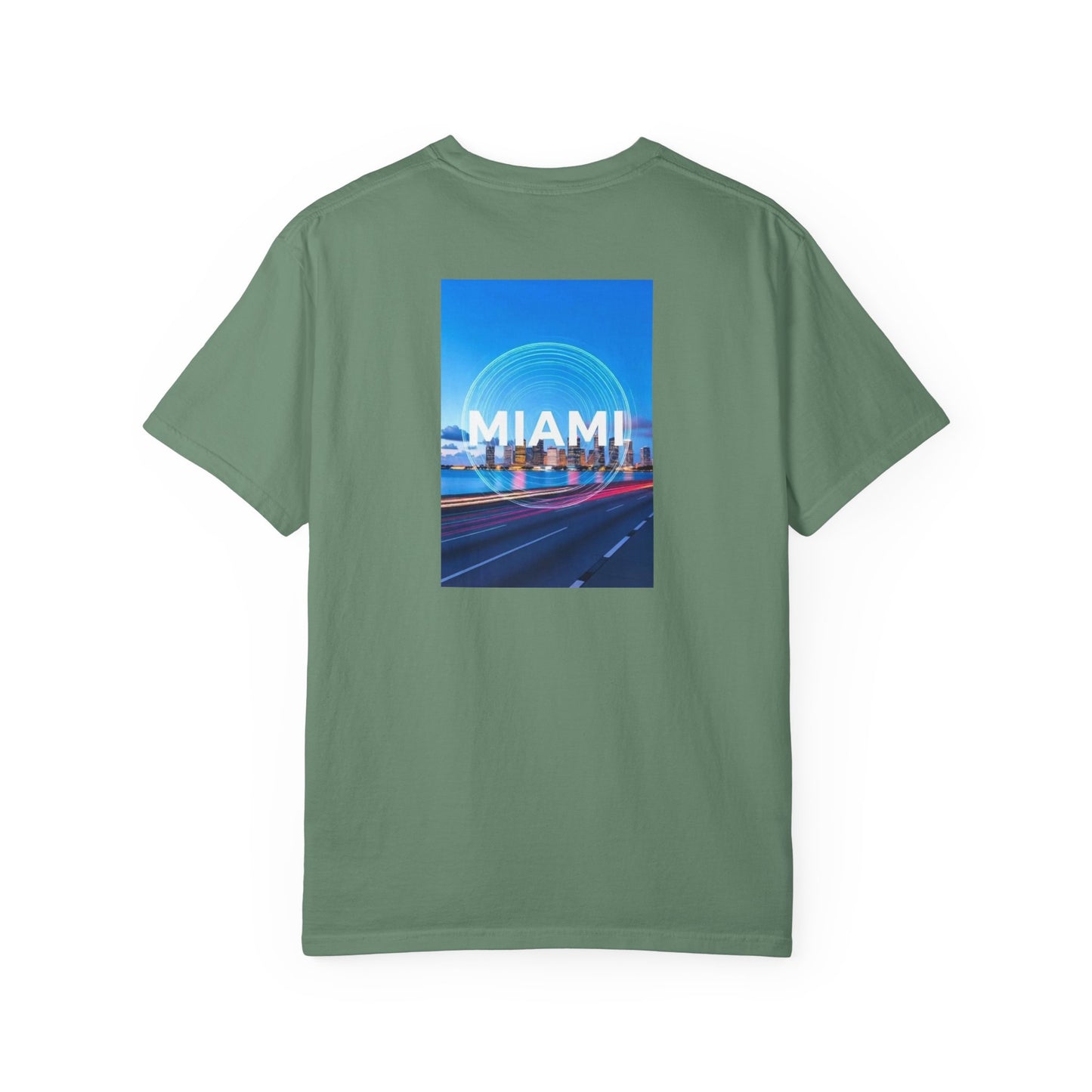 Miami Florida Vintage Retro Back Printed Art Series Cotton Tee - Black Logo