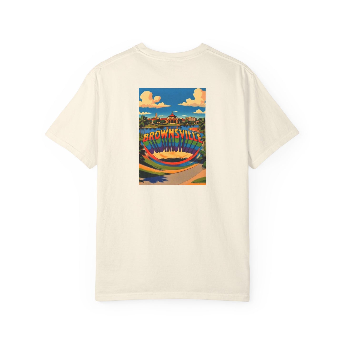 Brownsville Texas Vintage Retro Back Printed Art Series Cotton Tee - Black Logo