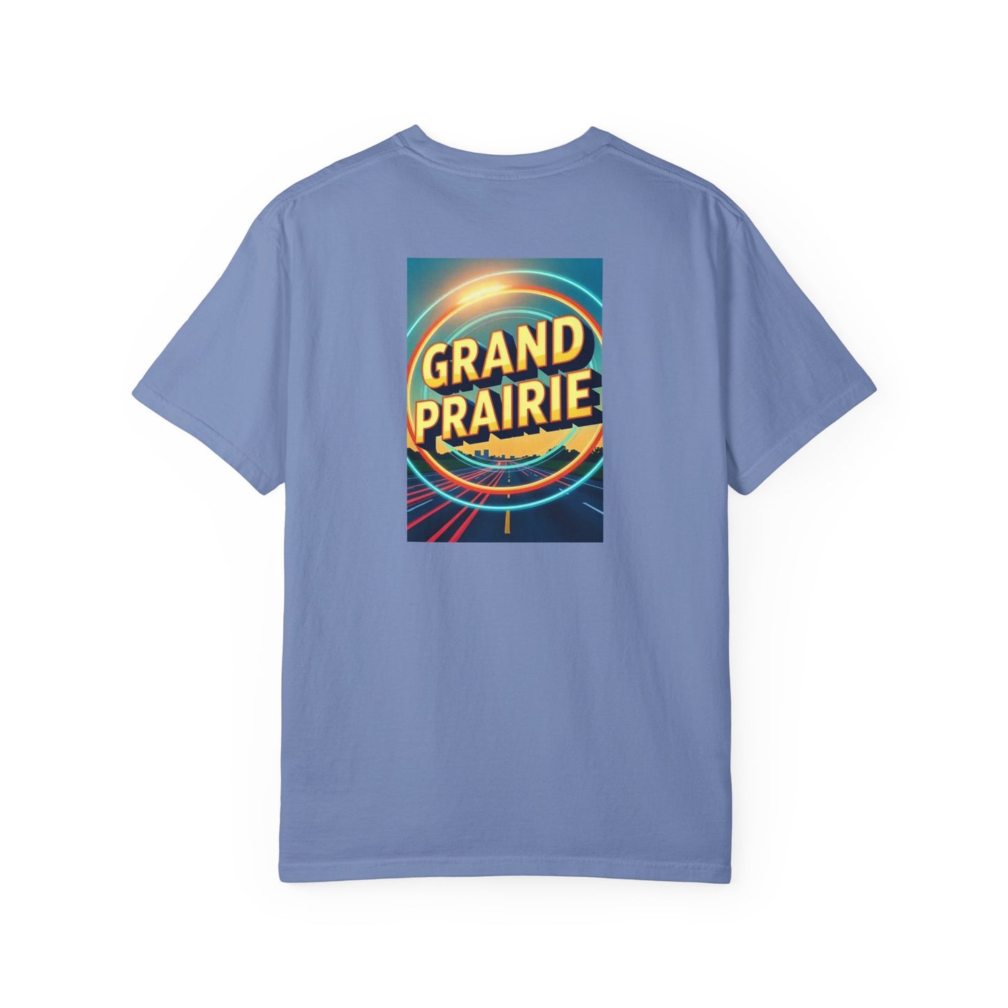 Grand Prairie Texas Vintage Retro Back Printed Art Series Cotton Tee - Black Logo