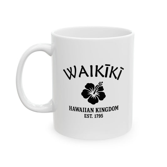 Waikiki Hawaii Vintage Retro Ceramic Mug - Black Logo