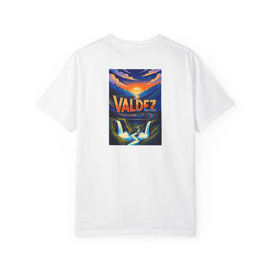 Valdez Alaska Vintage Retro Back Printed Art Series Cotton Tee - Black Logo