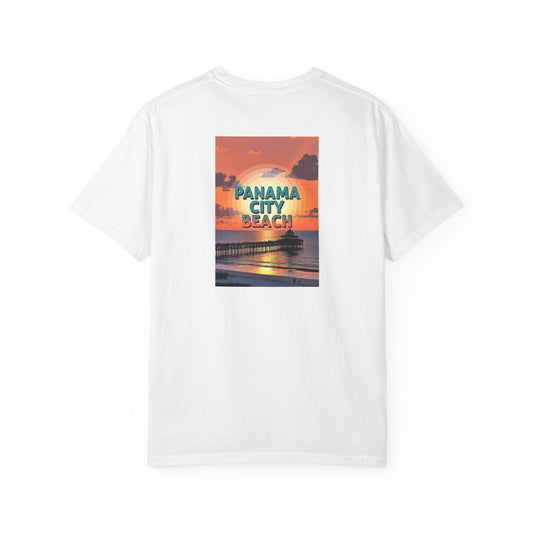 Panama City Beach Florida Vintage Retro Back Printed Art Series Cotton Tee - Black Logo