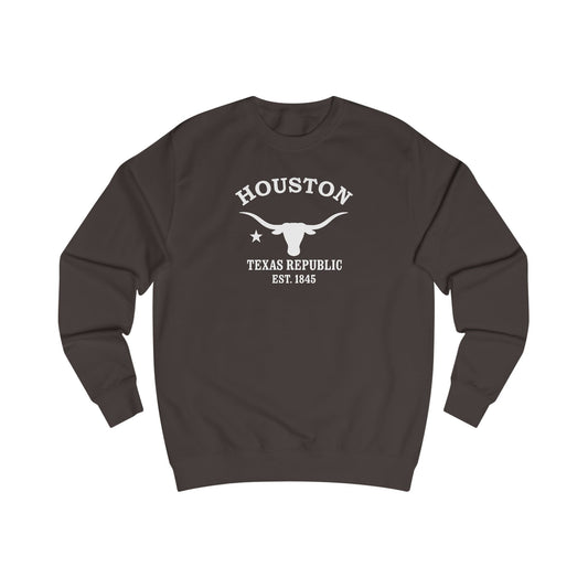 Houston Texas Vintage Retro Premium Crewneck Sweatshirt - White Logo - Bottle Green