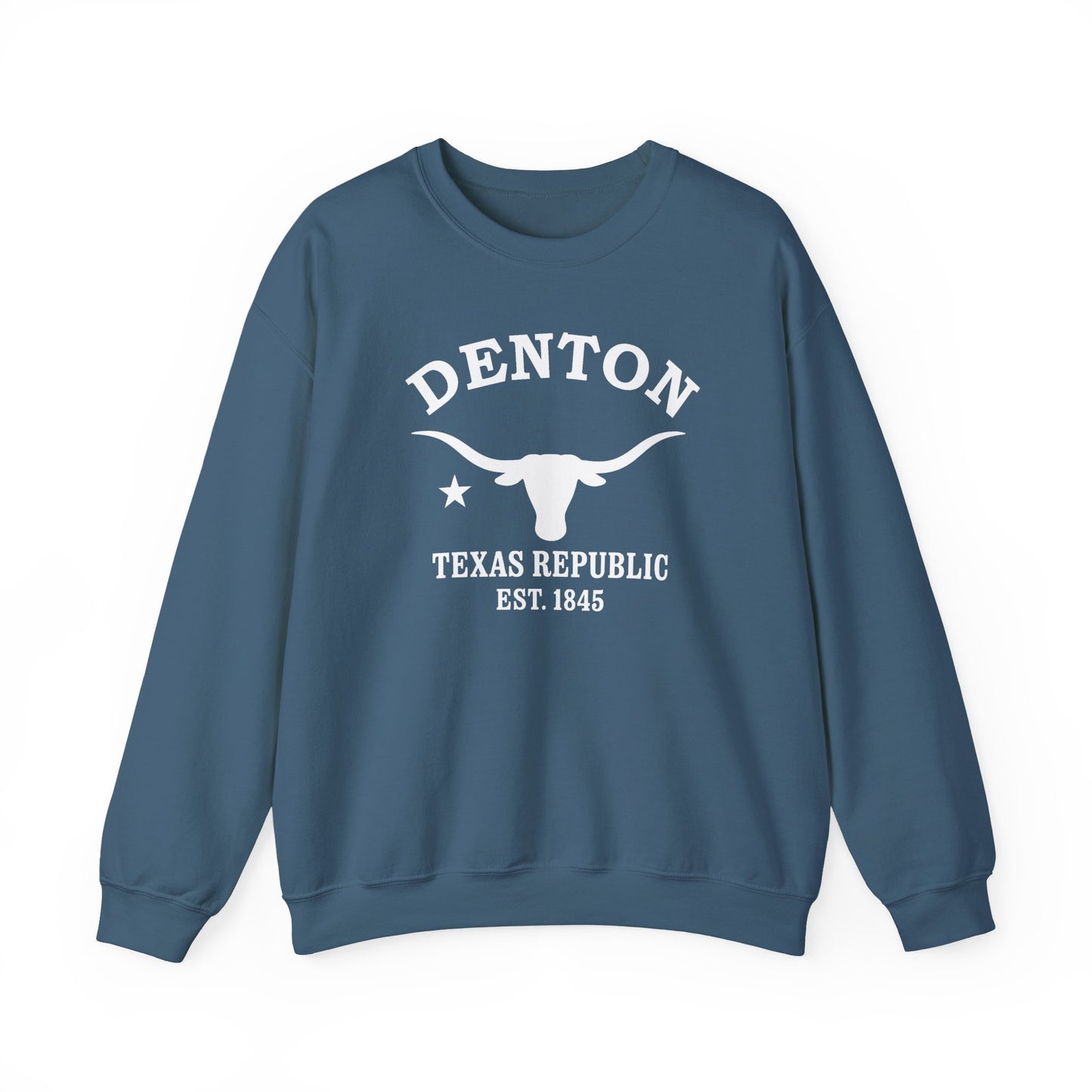 Denton Texas Vintage Retro Unisex Heavy Crewneck Sweatshirt - White Logo
