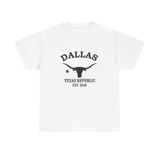 Dallas Texas Vintage Retro Unisex Heavy Cotton Tee - Black Logo