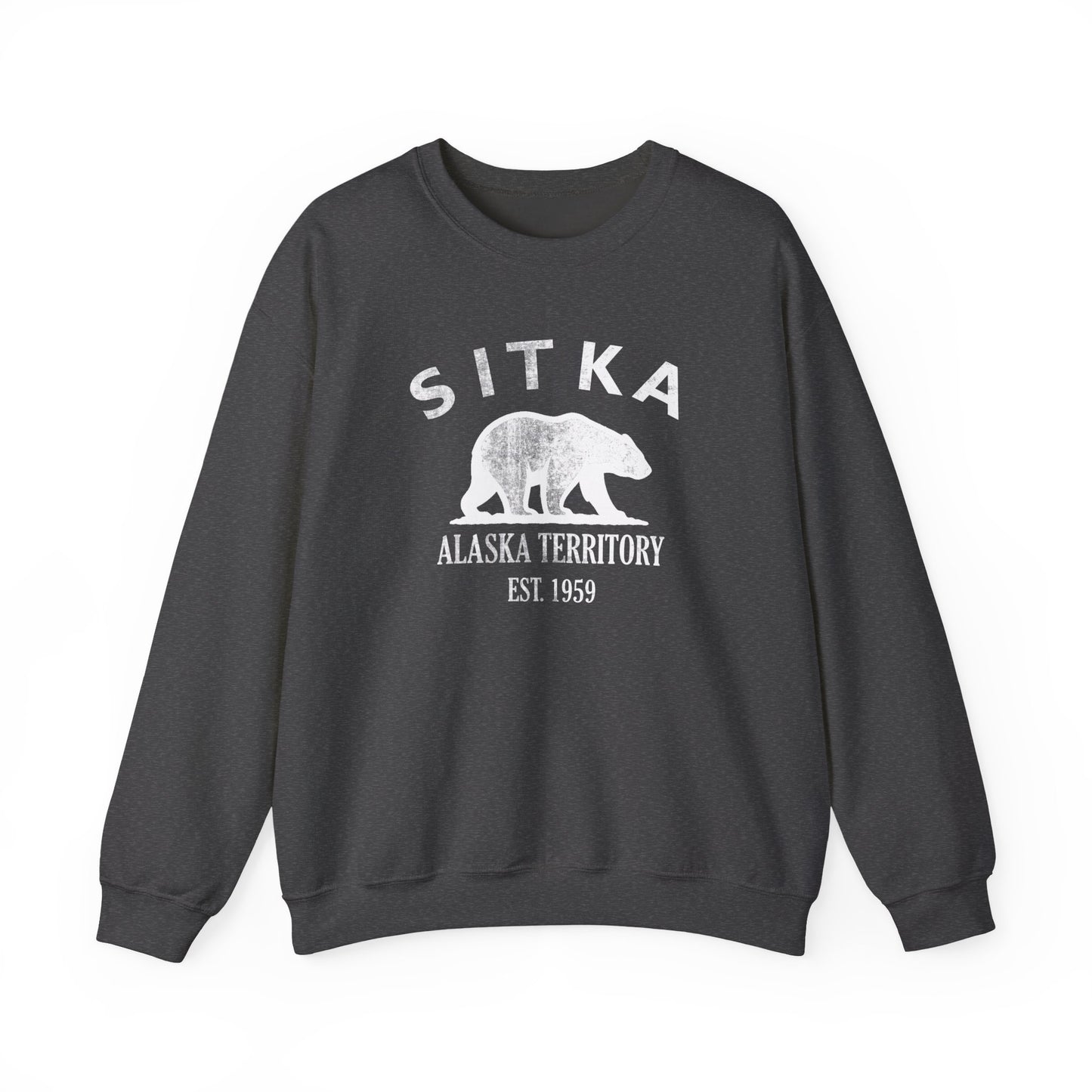 Sitka Alaska Vintage Retro Unisex Heavy Crewneck Sweatshirt - White Logo