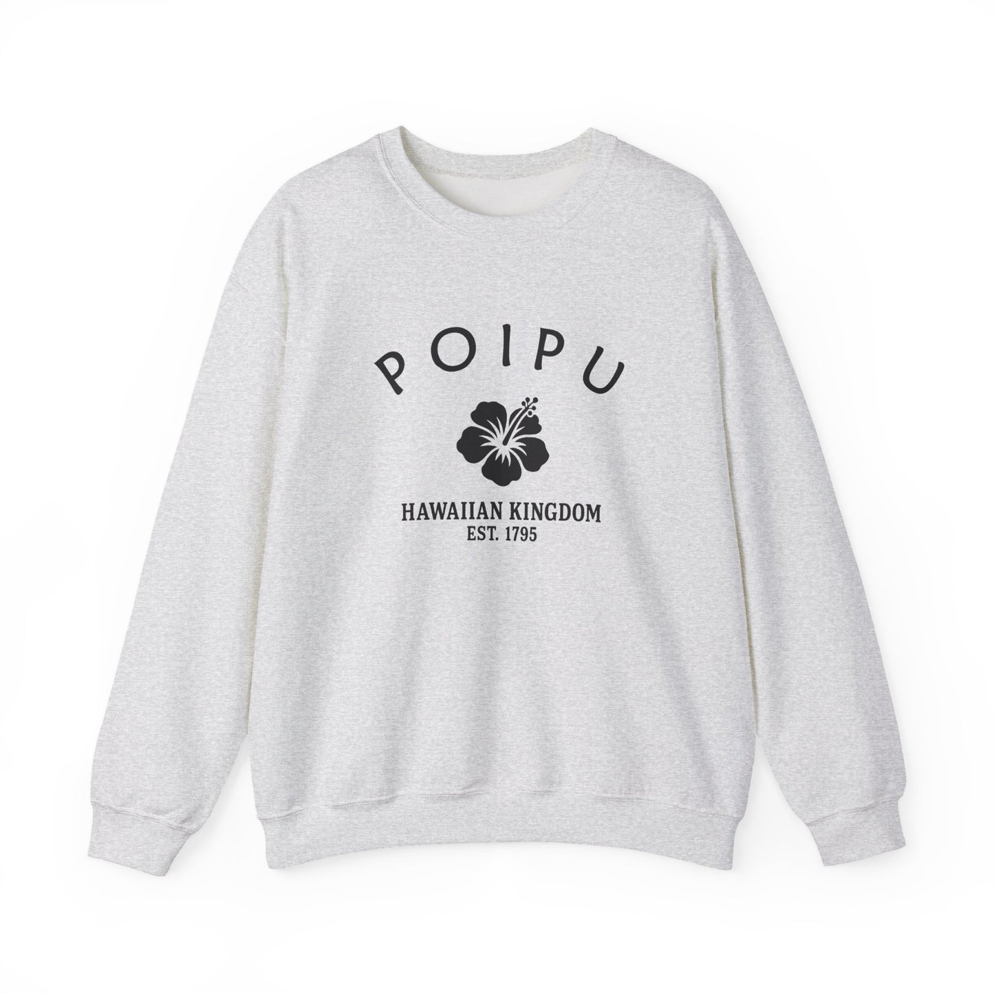 Poipu Hawaii Vintage Retro Unisex Heavy Crewneck Sweatshirt - Black Logo