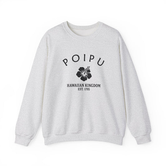 Poipu Hawaii Vintage Retro Unisex Heavy Crewneck Sweatshirt - Black Logo