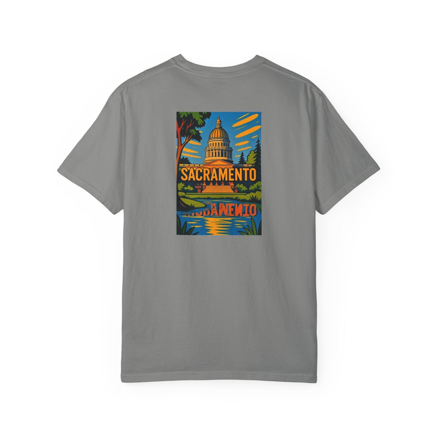 Sacramento California Vintage Retro Back Printed Art Series Cotton Tee - Black Logo