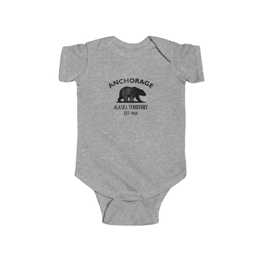 Anchorage Alaska Vintage Retro Cotton Jersey Baby Bodysuit - Black Logo
