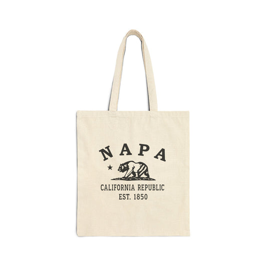 Napa California Vintage Retro Cotton Canvas Tote Bag - Black Logo