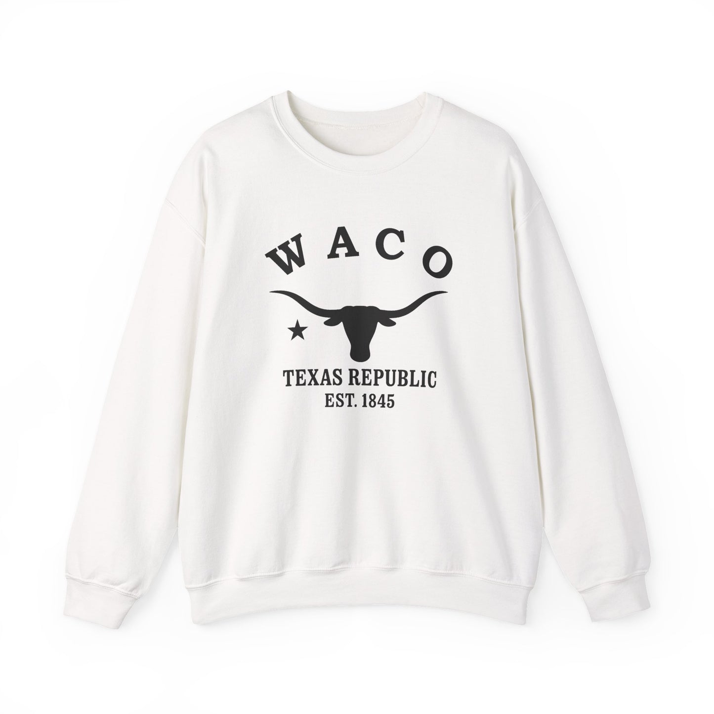 Waco Texas Vintage Retro Unisex Heavy Crewneck Sweatshirt - Black Logo