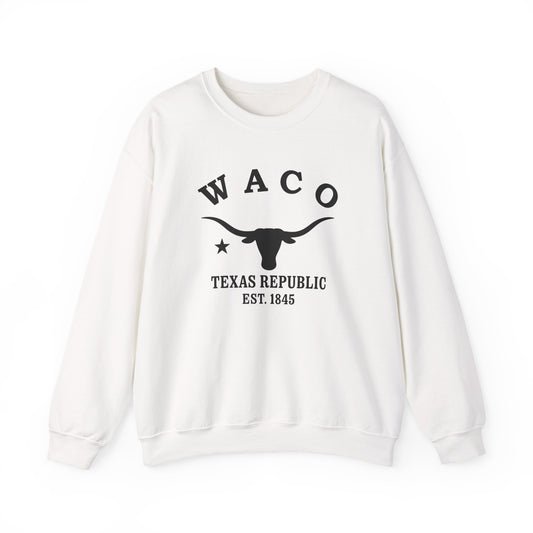 Waco Texas Vintage Retro Unisex Heavy Crewneck Sweatshirt - Black Logo