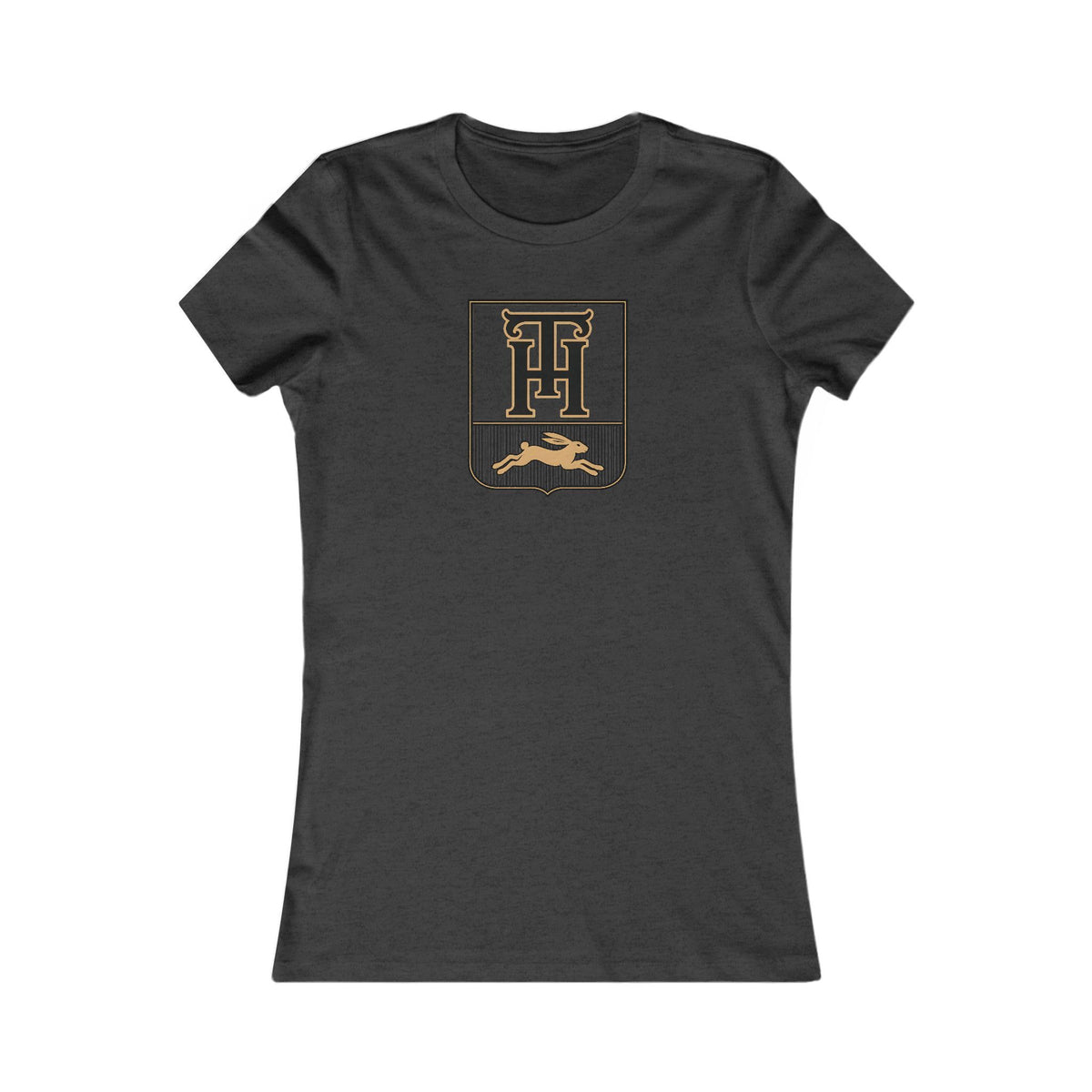 Dark Grey Heather Team Haas Women's Fitted Tee with the TH Family Crest, Ringspun Cotton