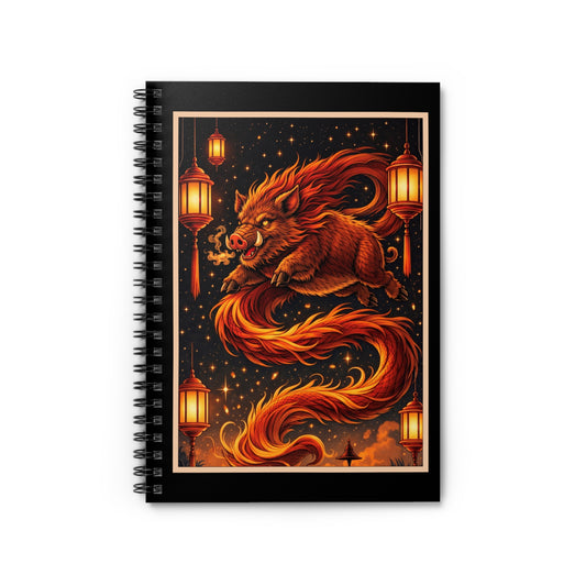 Zodiac Year of the Pig (2019+) Vintage Retro Art Series Spiral Ruled Journal