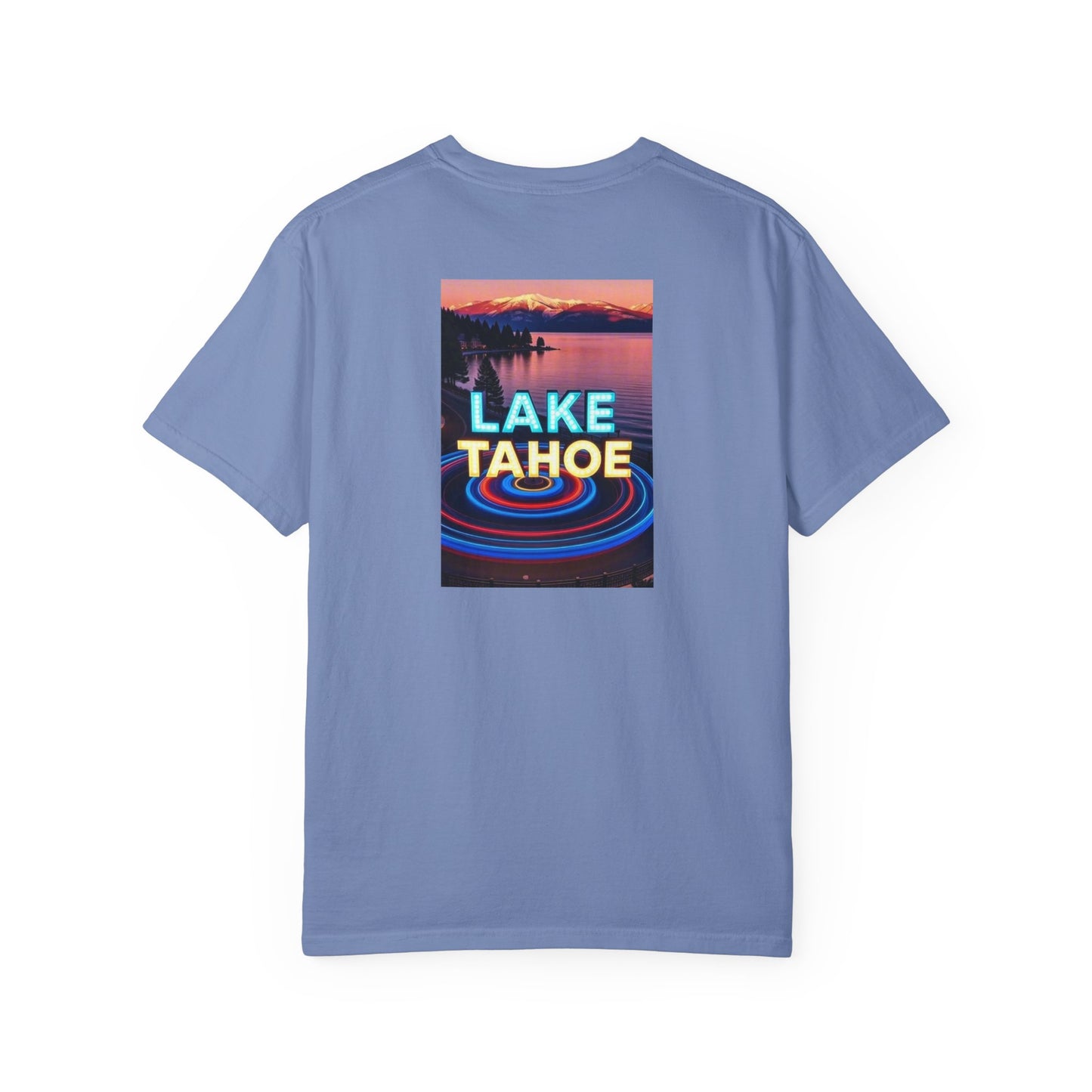 Lake Tahoe California Vintage Retro Back Printed Art Series Cotton Tee - Black Logo