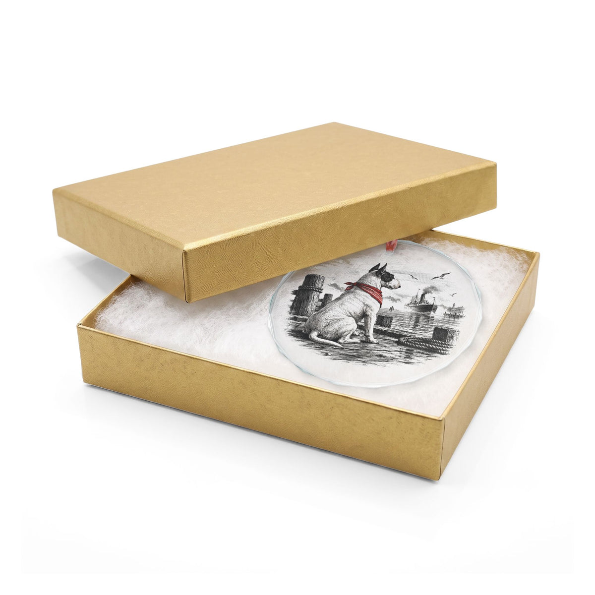 Juneau Alaska Holiday Ornament, Patsy Ann on the Wharf, Crystal Glass Ornament in Gold Gift Box