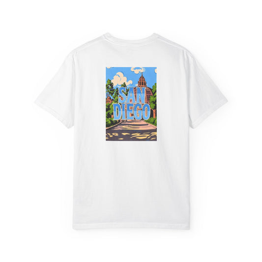 San Diego California Vintage Retro Back Printed Art Series Cotton Tee - Black Logo