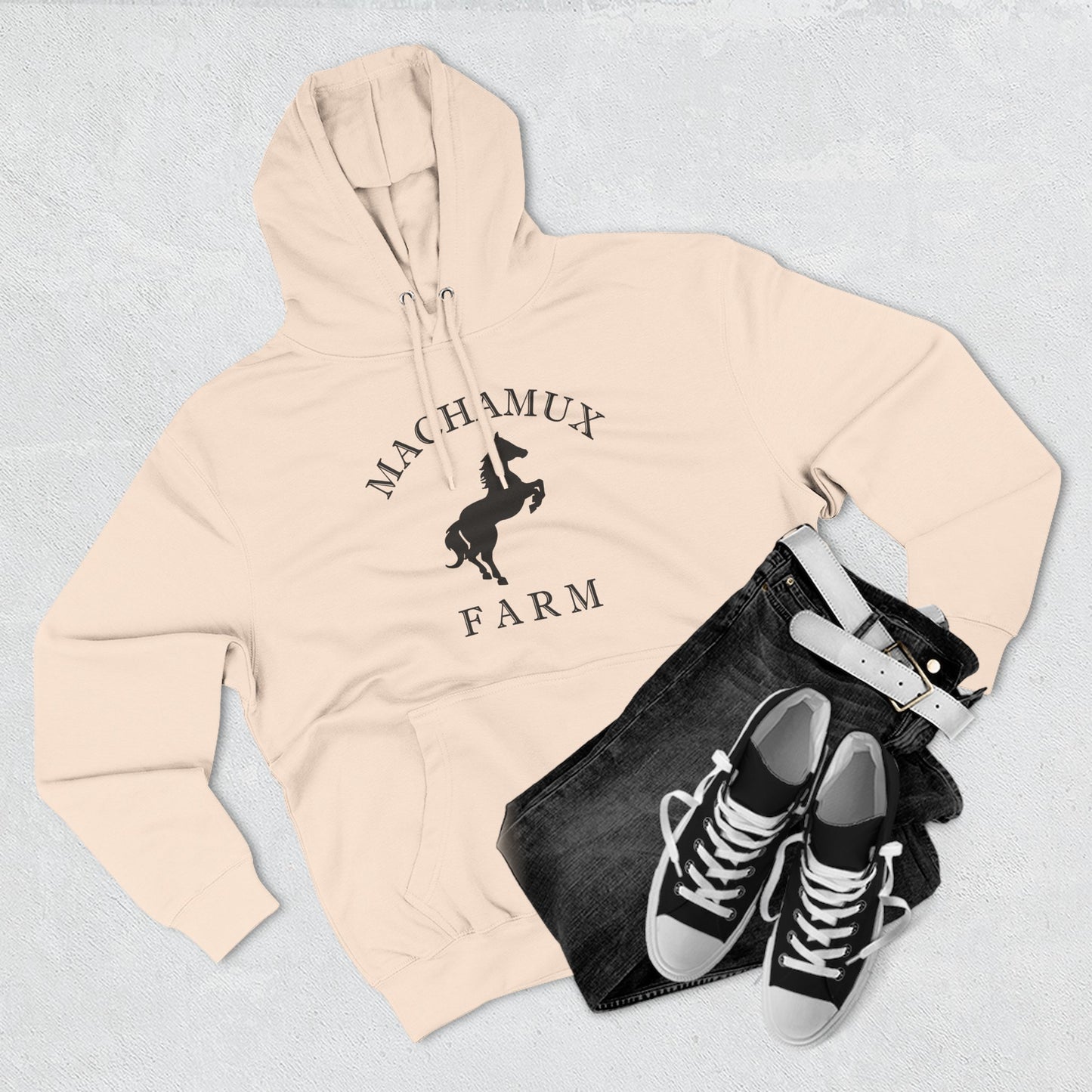 Machamux Farm Vintage Retro Unisex Heavy Cotton Hoodie - Black Logo