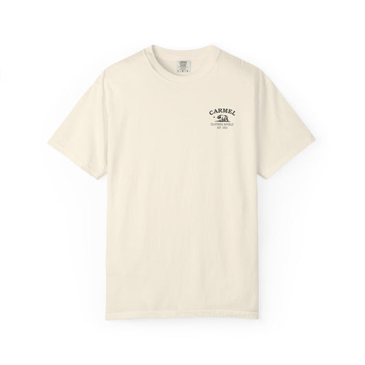 Carmel California retro tee front — classic black Carmel, California logo on garment-dyed Comfort Colors cotton - Ivory