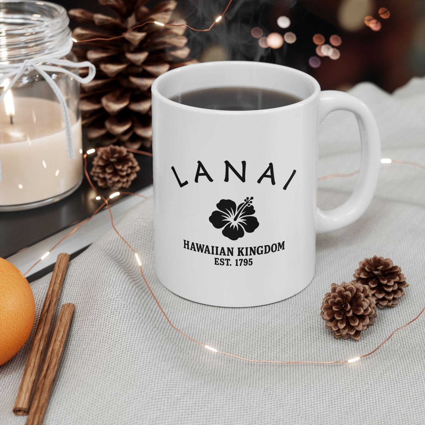 Lanai Hawaii Vintage Retro Ceramic Mug - Black Logo