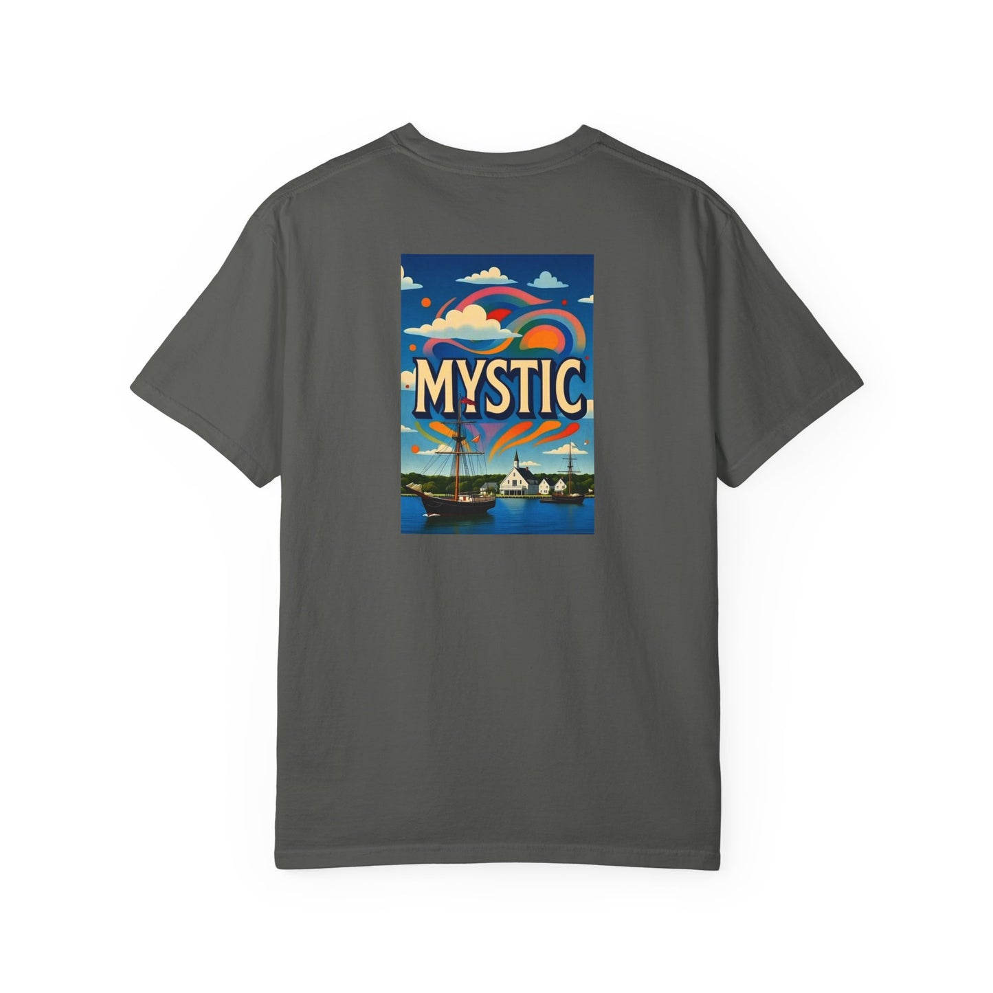 Mystic Connecticut Vintage Retro Back Printed Art Series Cotton Tee - Black Logo