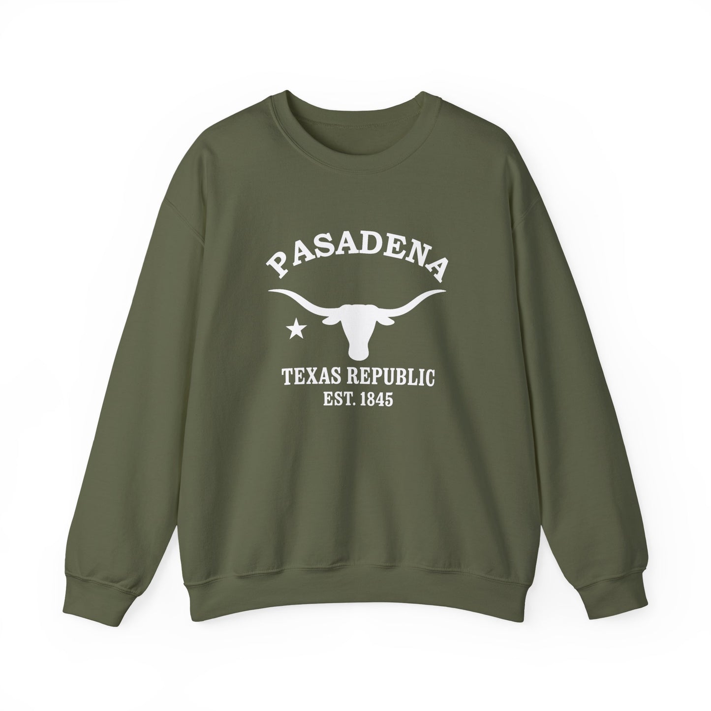 Pasadena Texas Vintage Retro Unisex Heavy Crewneck Sweatshirt - White Logo
