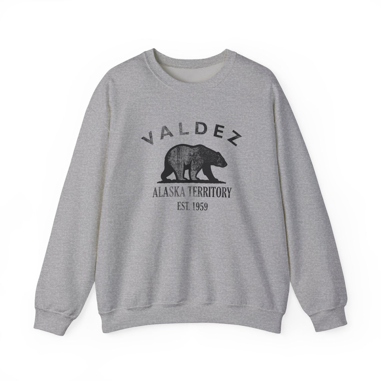 Valdez Alaska Vintage Retro Unisex Heavy Crewneck Sweatshirt - Black Logo